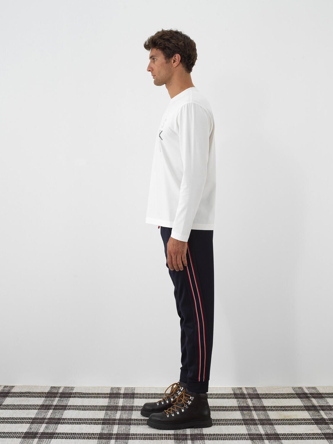 Ecru Cotton Textured Regular Fit Long Sleeve T-Shirt - 3