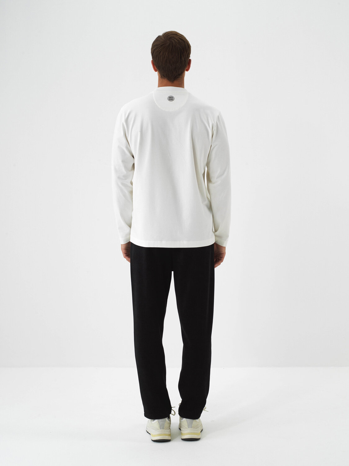 Ecru Cotton Textured Regular Fit Long Sleeve T-Shirt - Xint