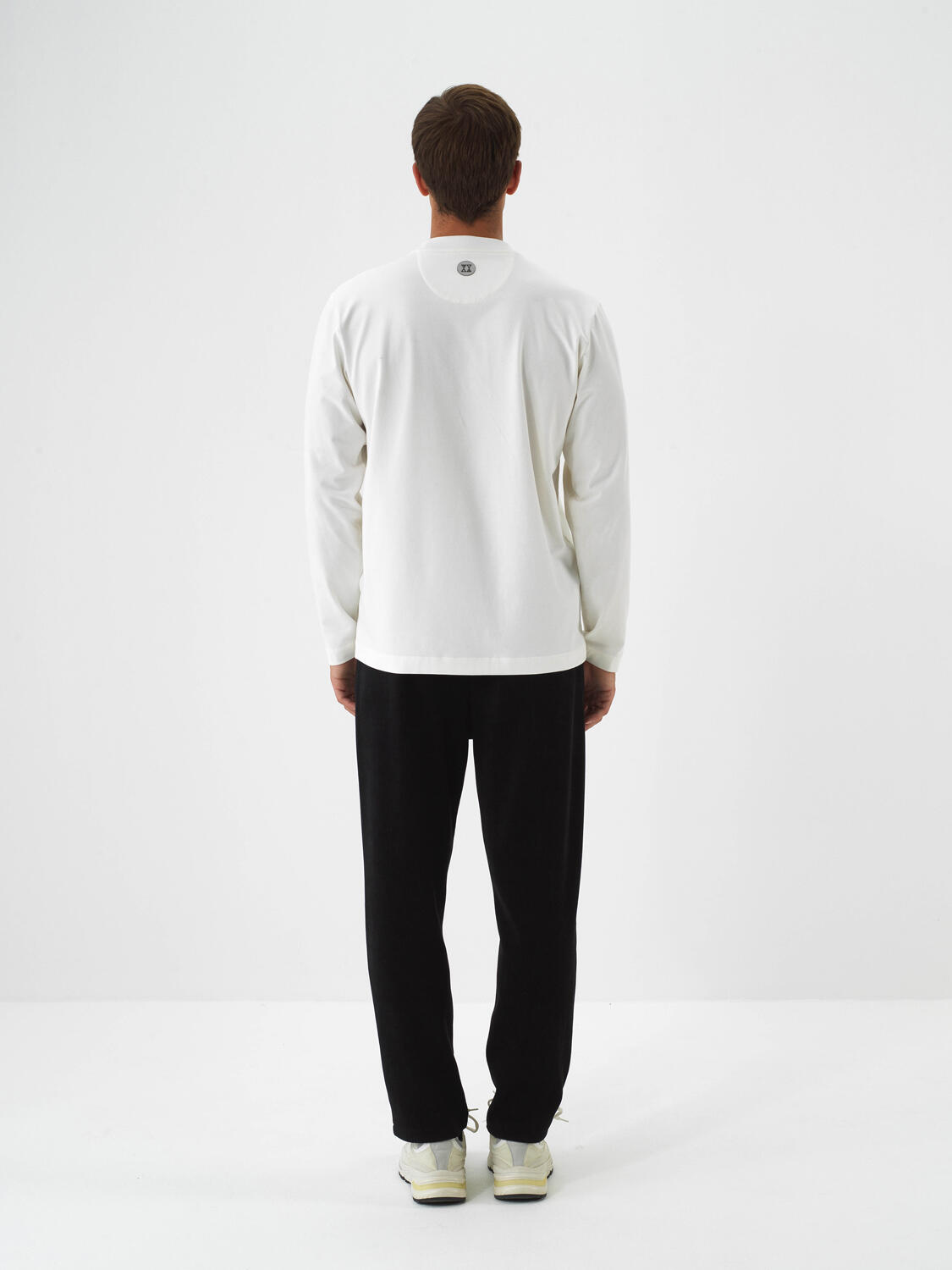 Ecru Cotton Textured Regular Fit Long Sleeve T-Shirt - 5