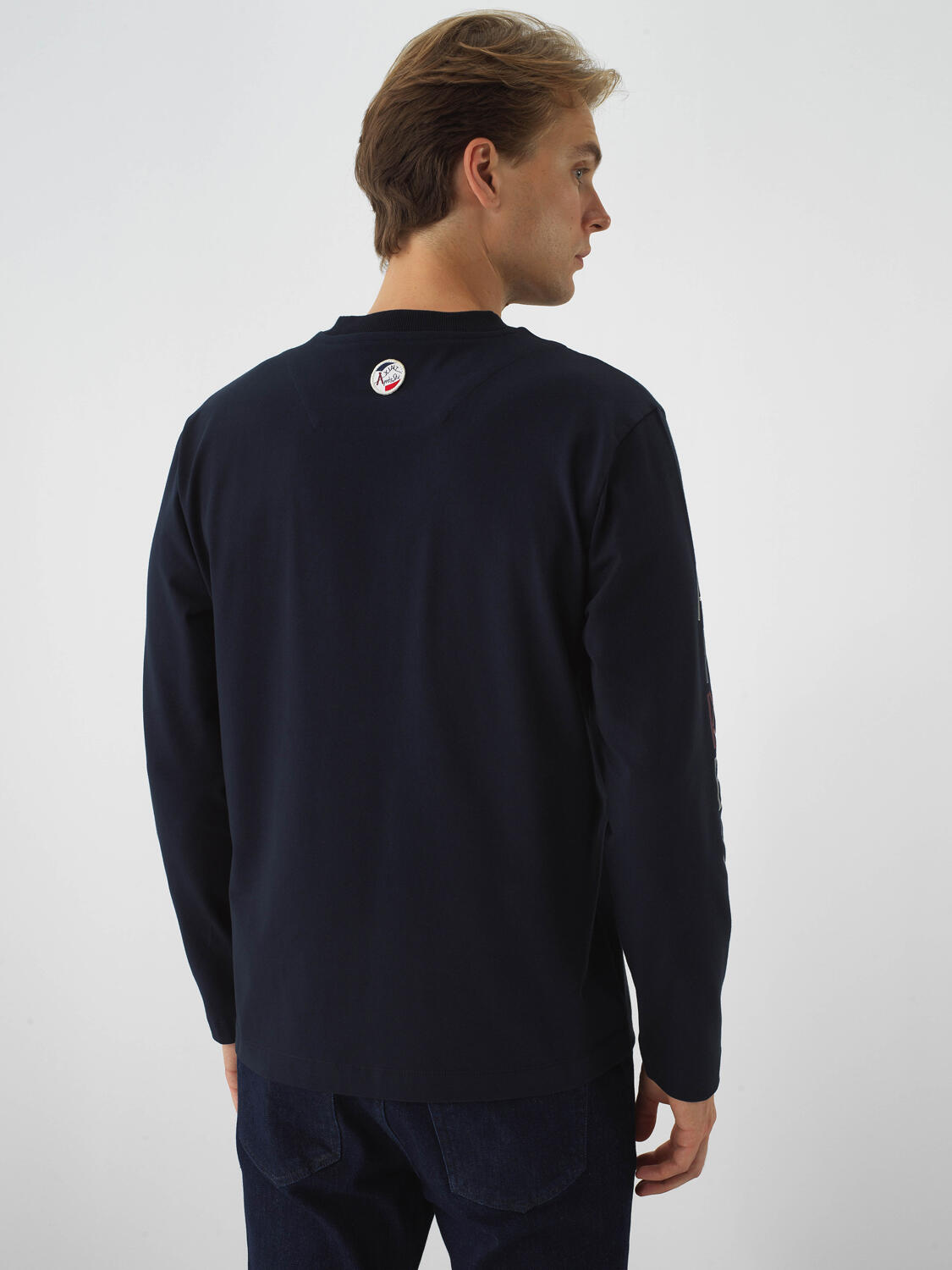 Navy Blue Cotton Textured Regular Fit Long Sleeve T-Shirt - 4