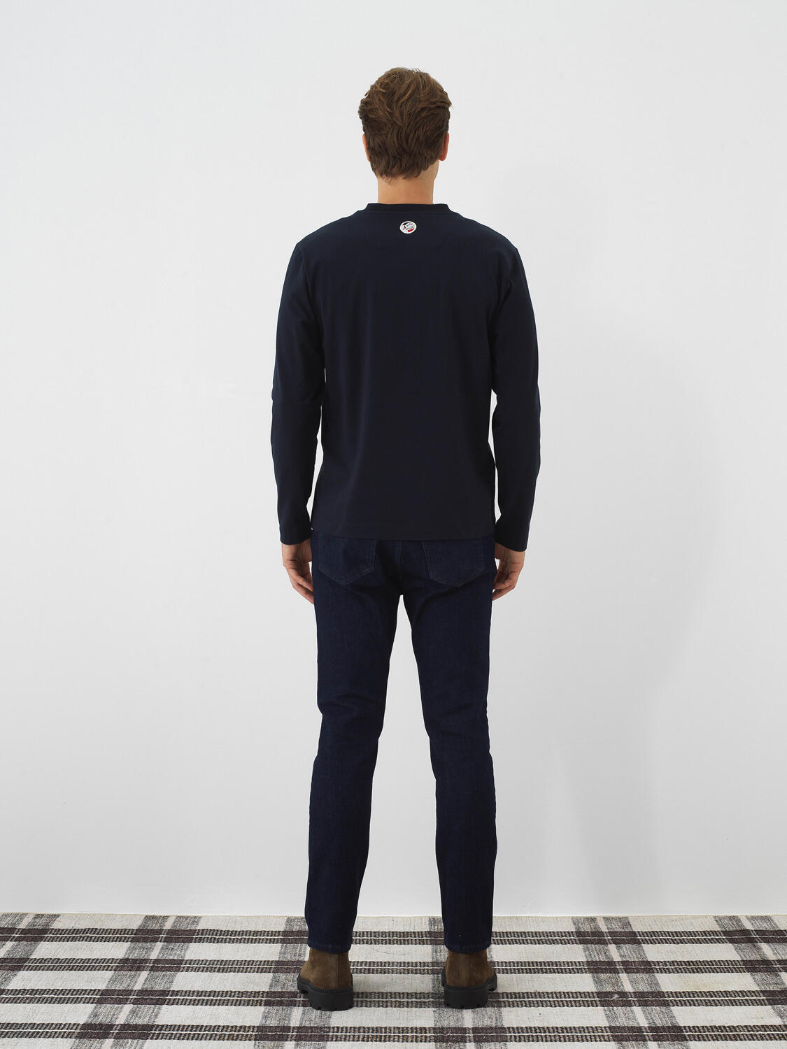Navy Blue Cotton Textured Regular Fit Long Sleeve T-Shirt - 5