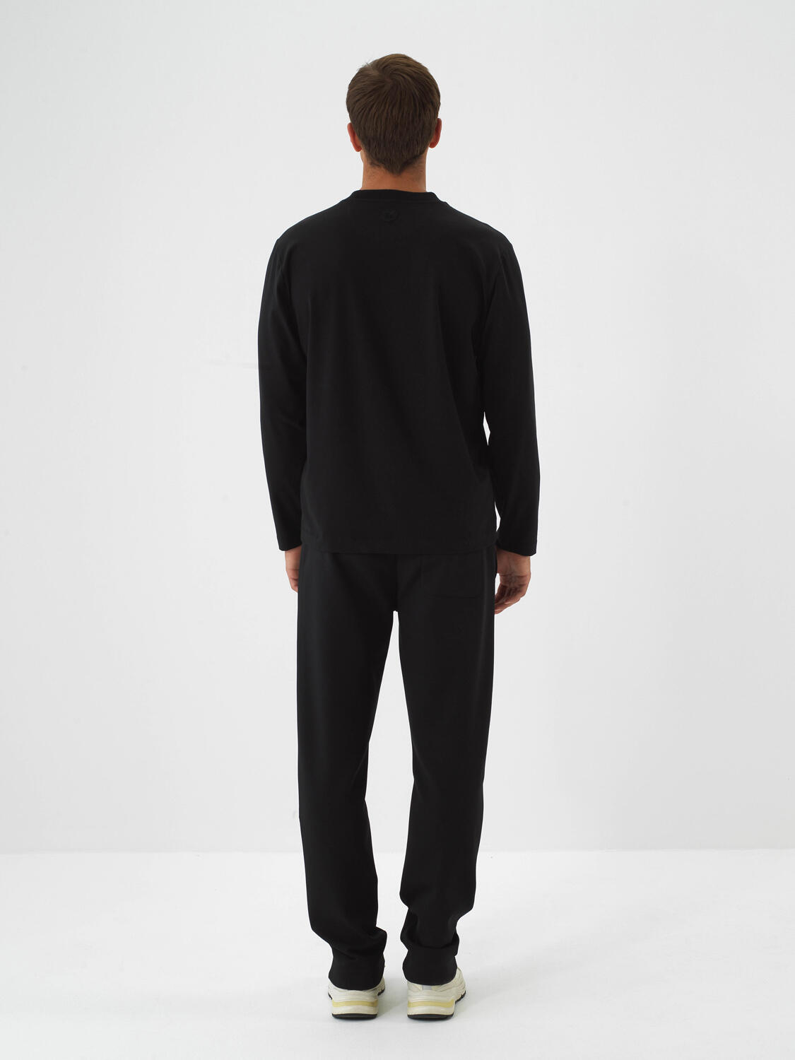 Black Cotton Textured Regular Fit Long Sleeve T-Shirt - 4