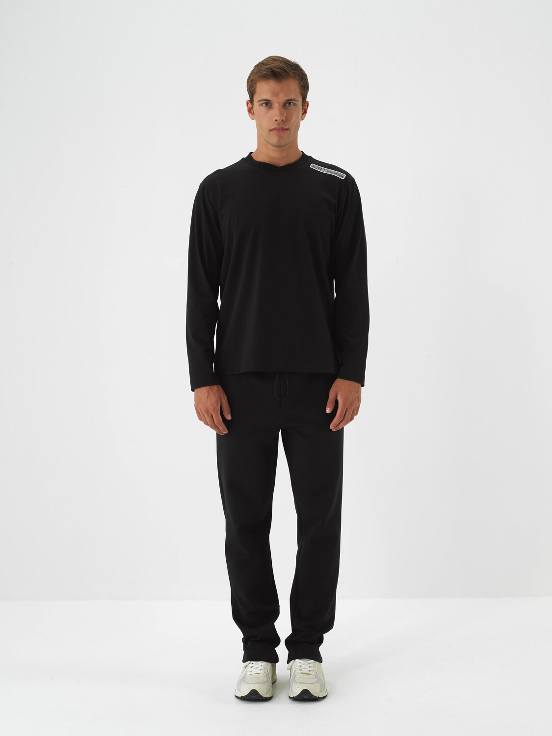 Black Cotton Textured Regular Fit Long Sleeve T-Shirt - Xint
