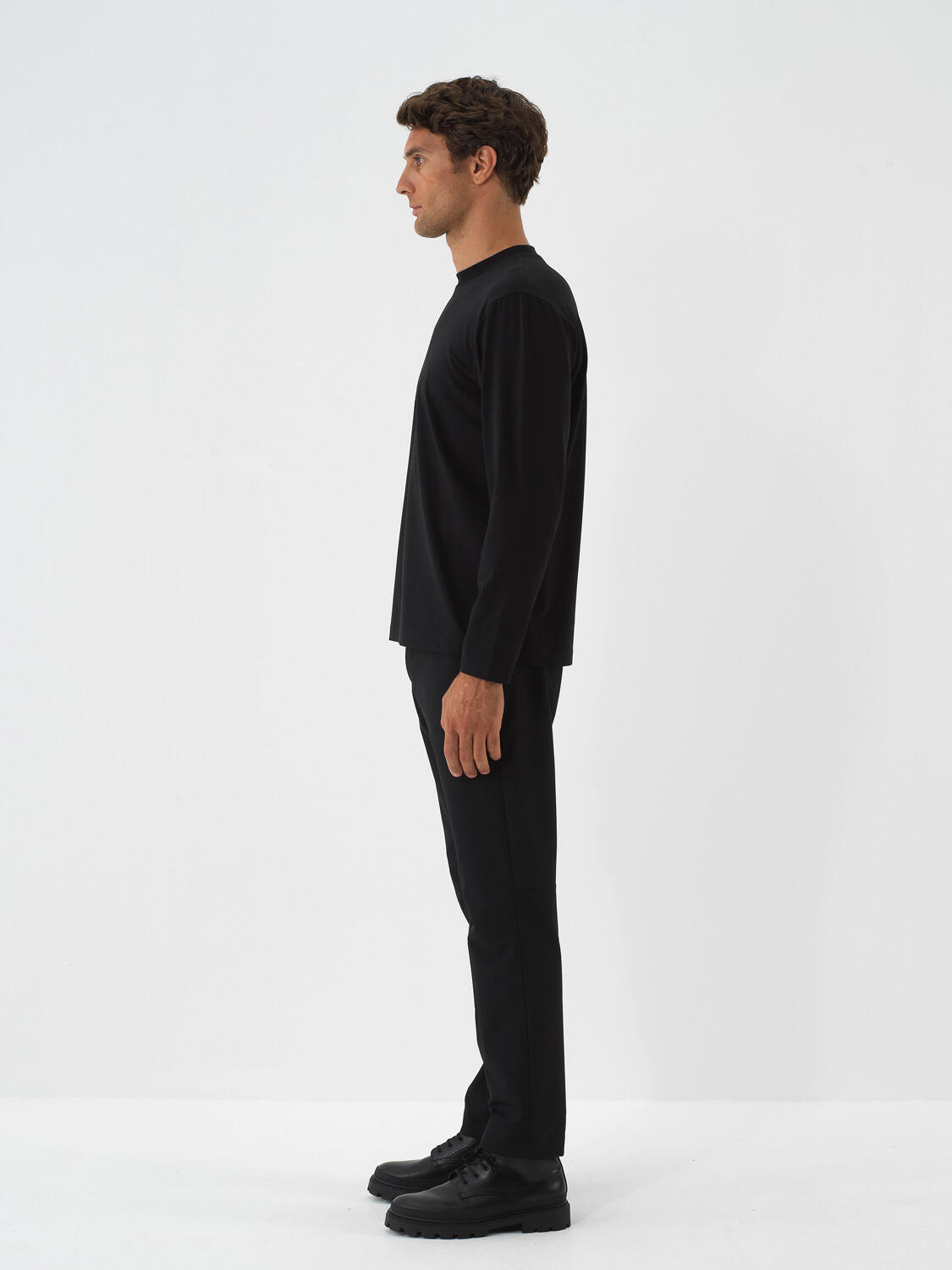 Black Cotton Textured Regular Fit Long Sleeve T-Shirt - 3