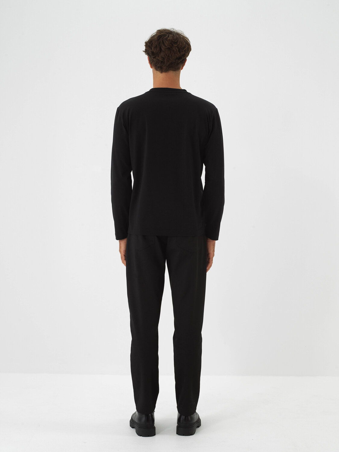 Black Cotton Textured Regular Fit Long Sleeve T-Shirt - Xint