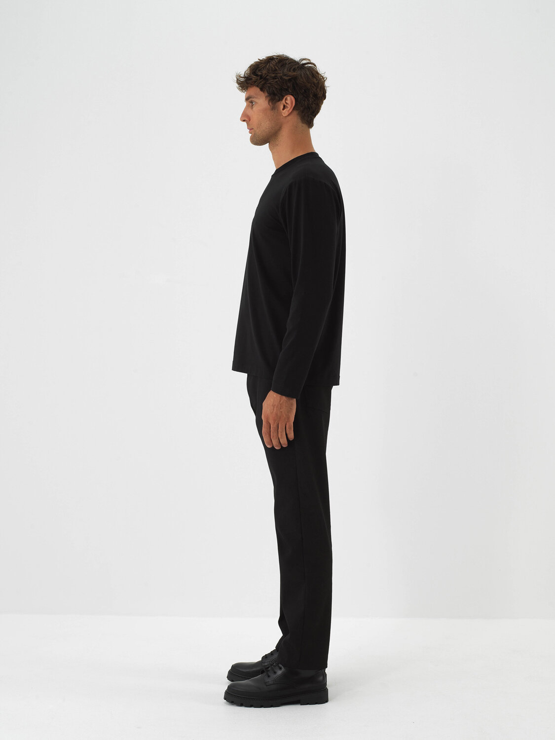 Black Cotton Textured Regular Fit Long Sleeve T-Shirt - Xint