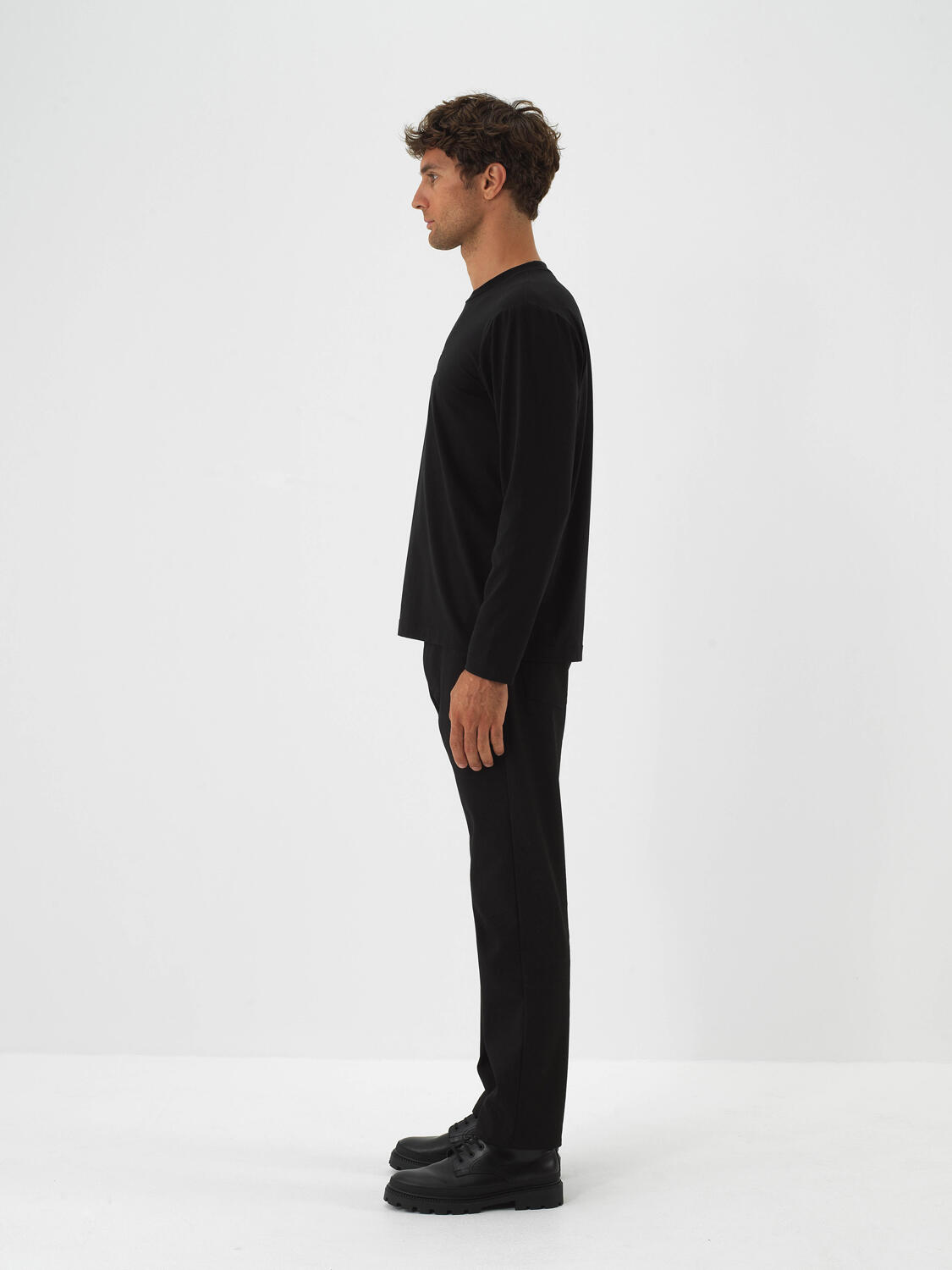 Black Cotton Textured Regular Fit Long Sleeve T-Shirt - 3