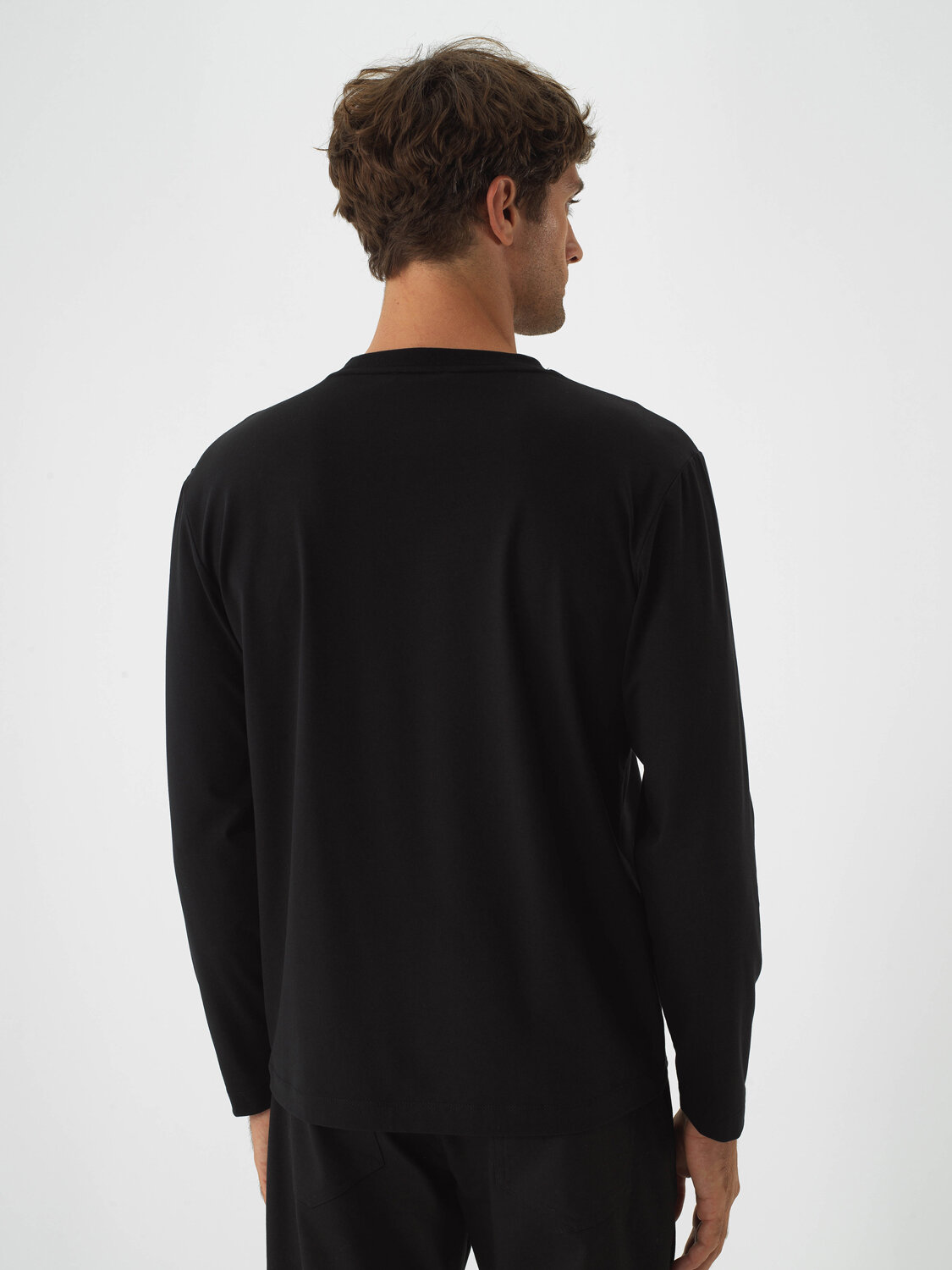 Black Cotton Textured Regular Fit Long Sleeve T-Shirt - Xint