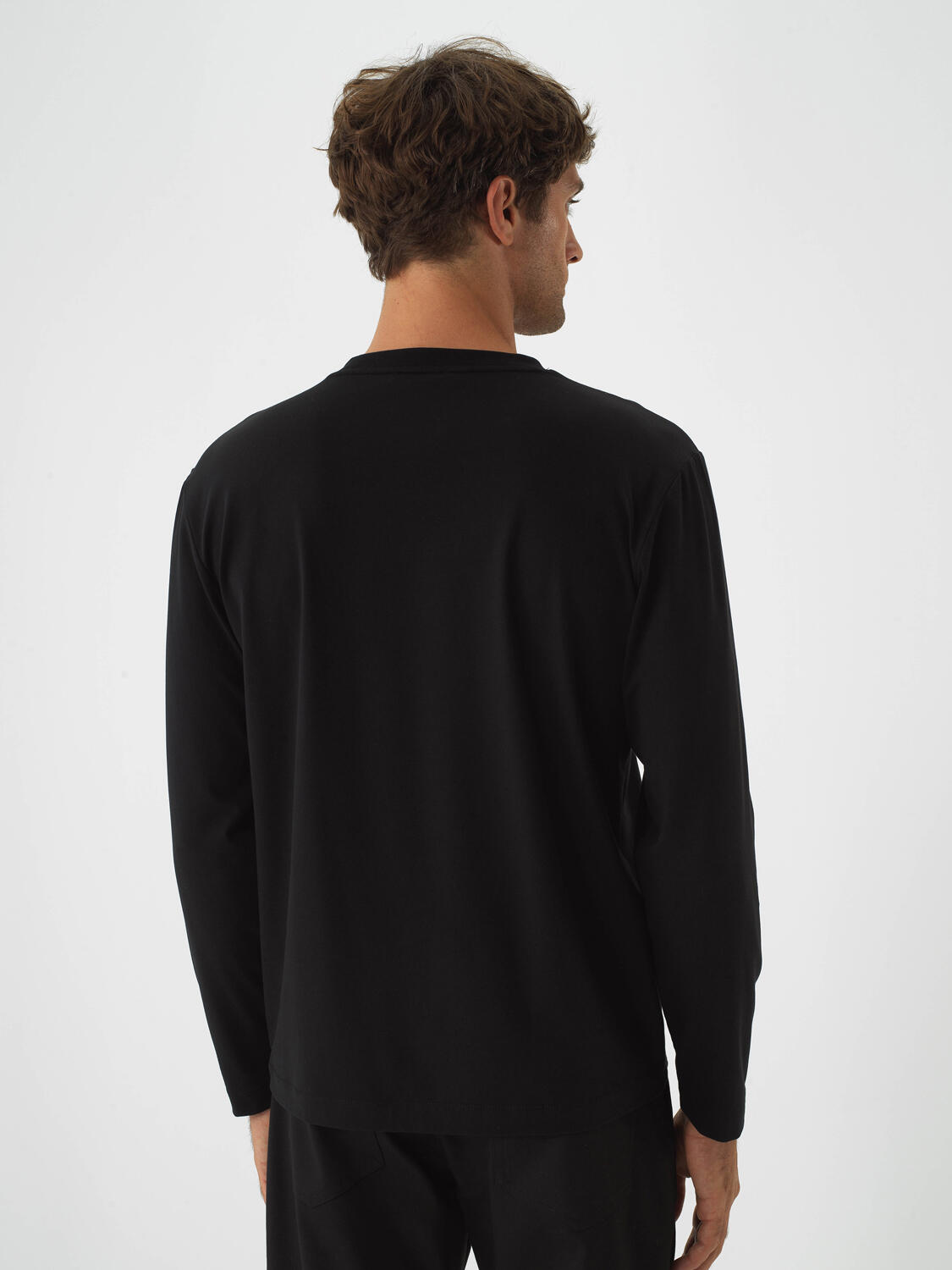 Black Cotton Textured Regular Fit Long Sleeve T-Shirt - 4