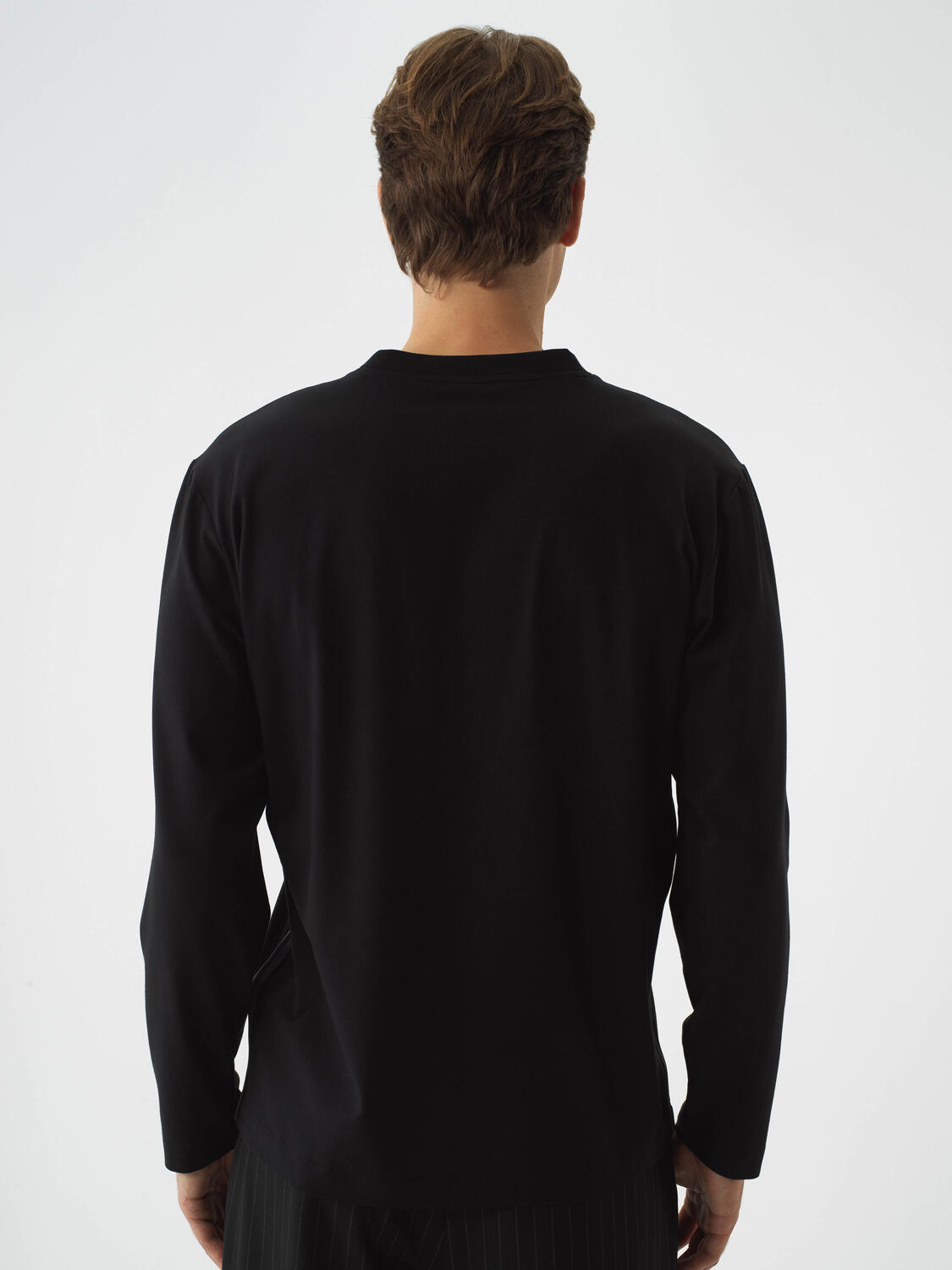 Black Cotton Textured Regular Fit Long Sleeve T-Shirt - 5