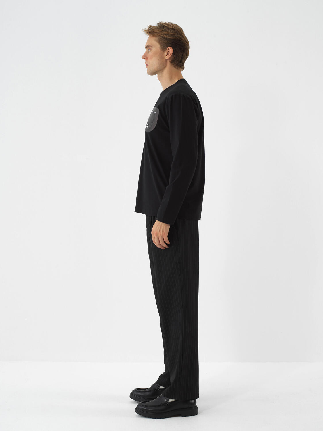 Black Cotton Textured Regular Fit Long Sleeve T-Shirt - 4