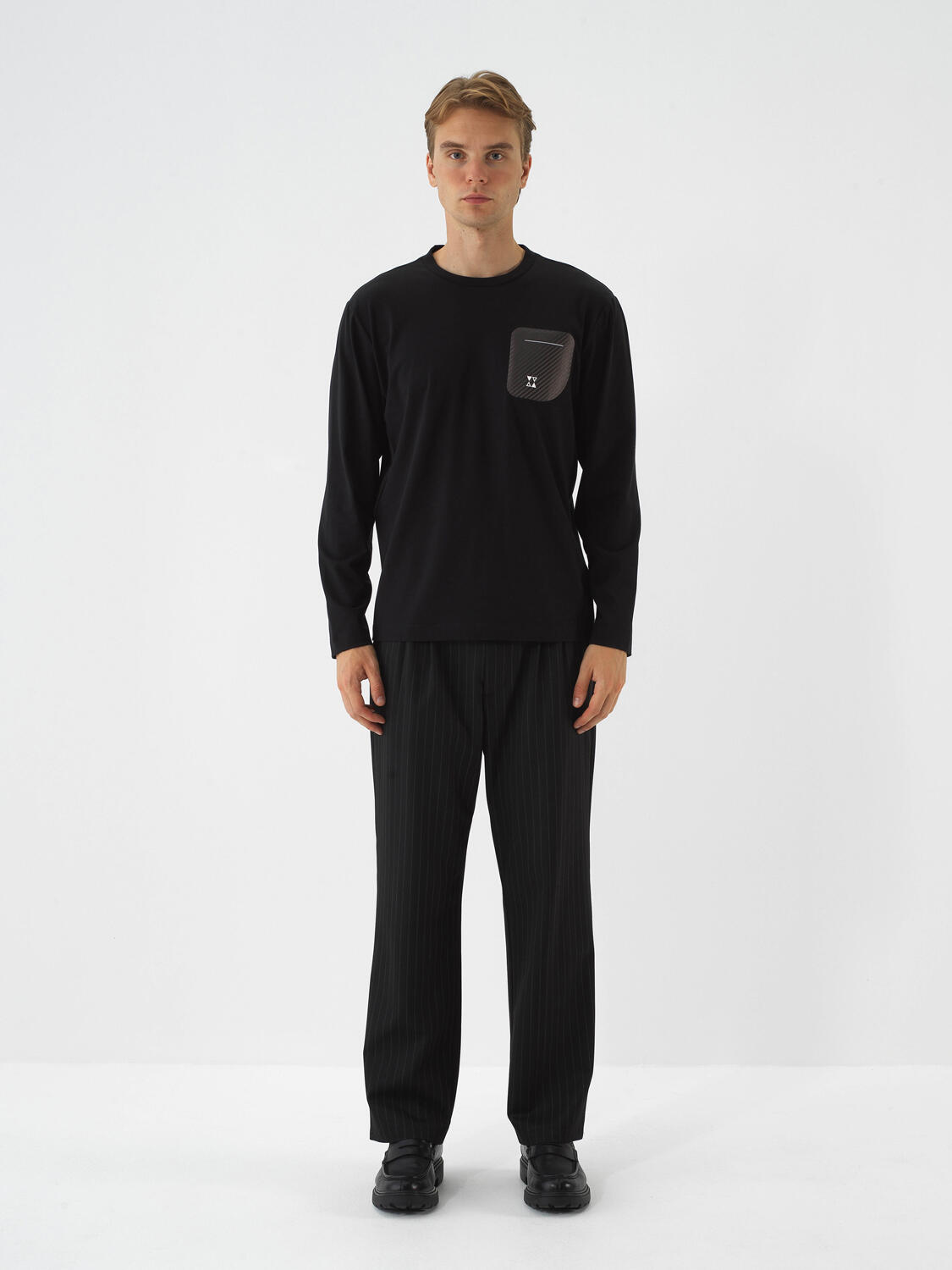 Black Cotton Textured Regular Fit Long Sleeve T-Shirt - 2