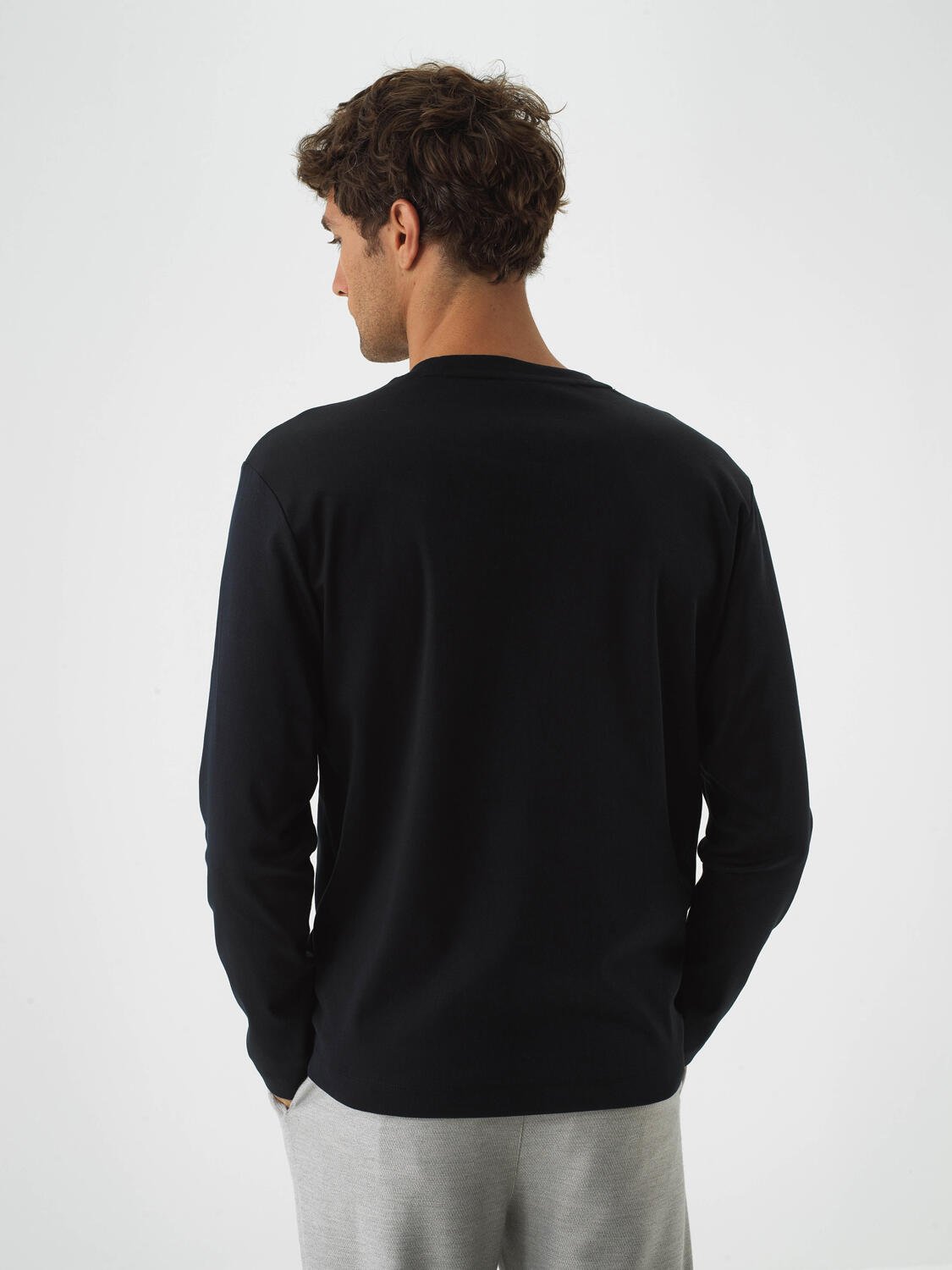 Black Luxury Mercerized Textured Regular Fit Long Sleeve T-Shirt - 4