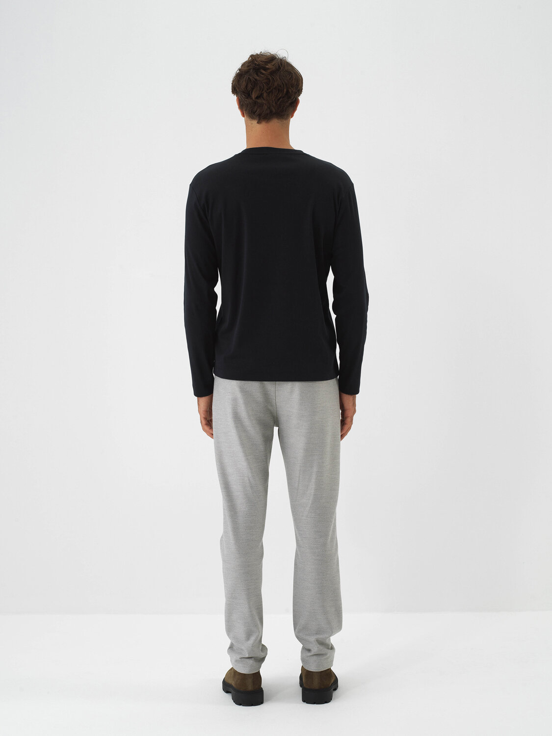 Black Luxury Mercerized Textured Regular Fit Long Sleeve T-Shirt - Xint