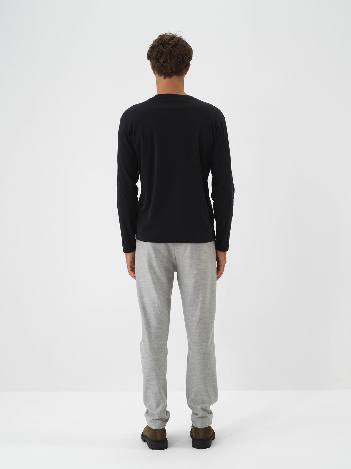 Black Luxury Mercerized Textured Regular Fit Long Sleeve T-Shirt - 5