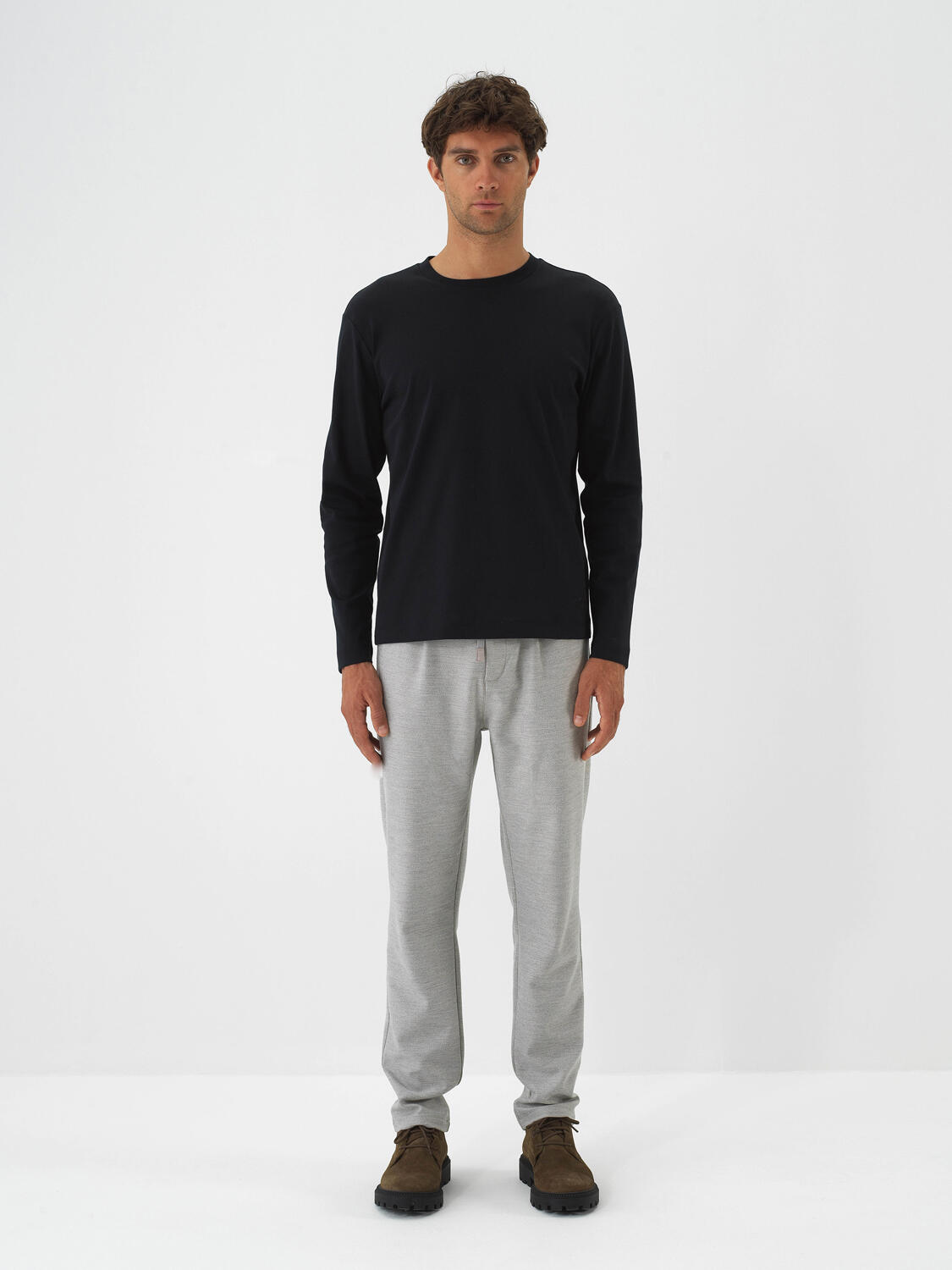 Black Luxury Mercerized Textured Regular Fit Long Sleeve T-Shirt - 2