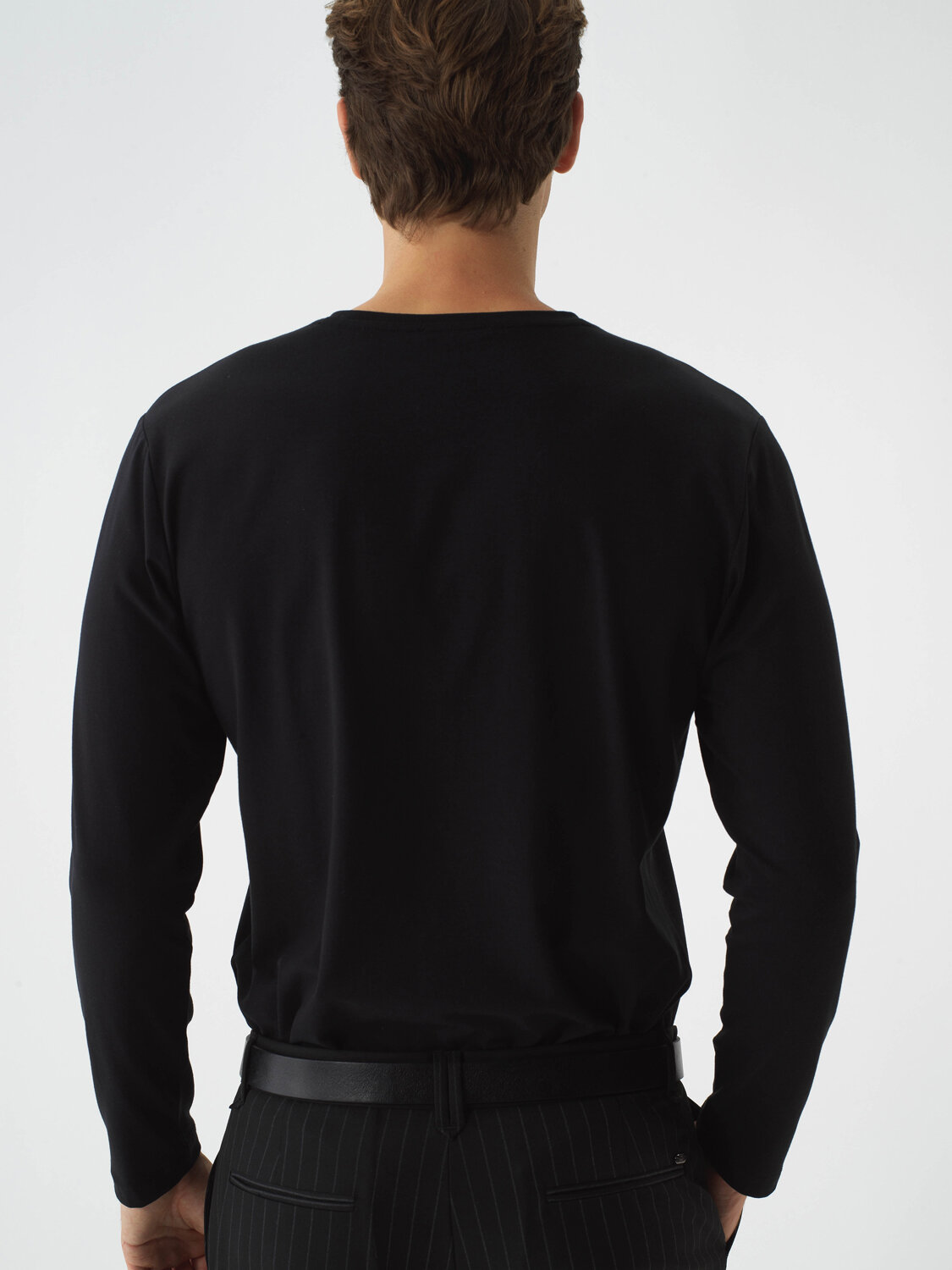 Black Modal Textured Slim Fit Long Sleeve T-Shirt - Xint
