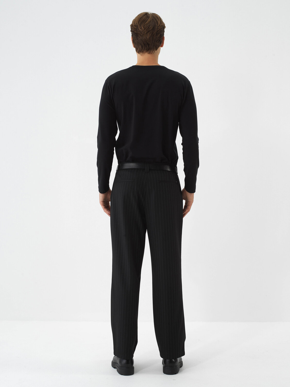 Black Modal Textured Slim Fit Long Sleeve T-Shirt - Xint