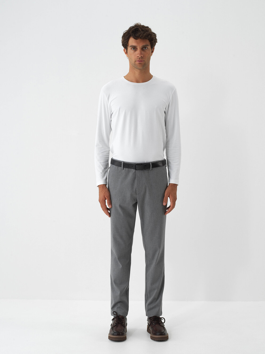 White Modal Textured Slim Fit Long Sleeve T-Shirt - Xint