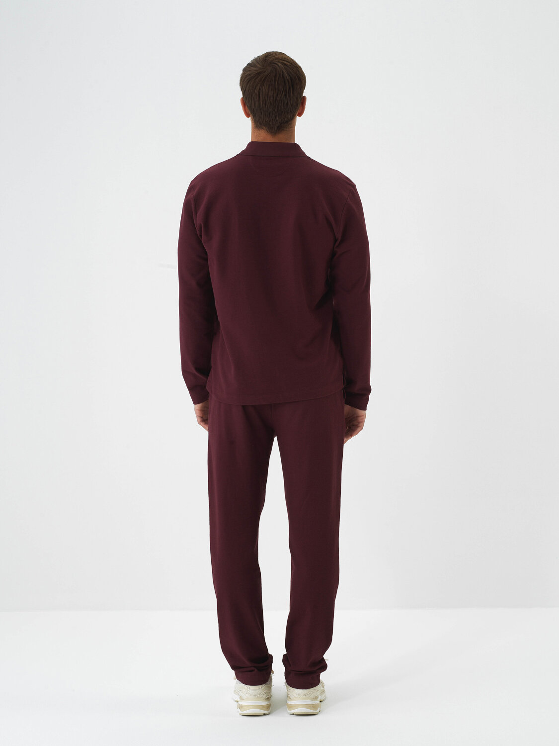 Burgundy Cotton Textured Regular Fit Long Sleeve T-Shirt - Xint