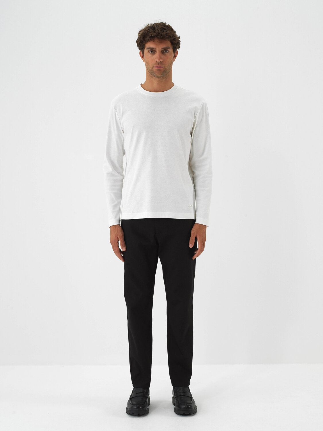 Ecru Luxury Mercerized Textured Regular Fit Long Sleeve T-Shirt - Xint