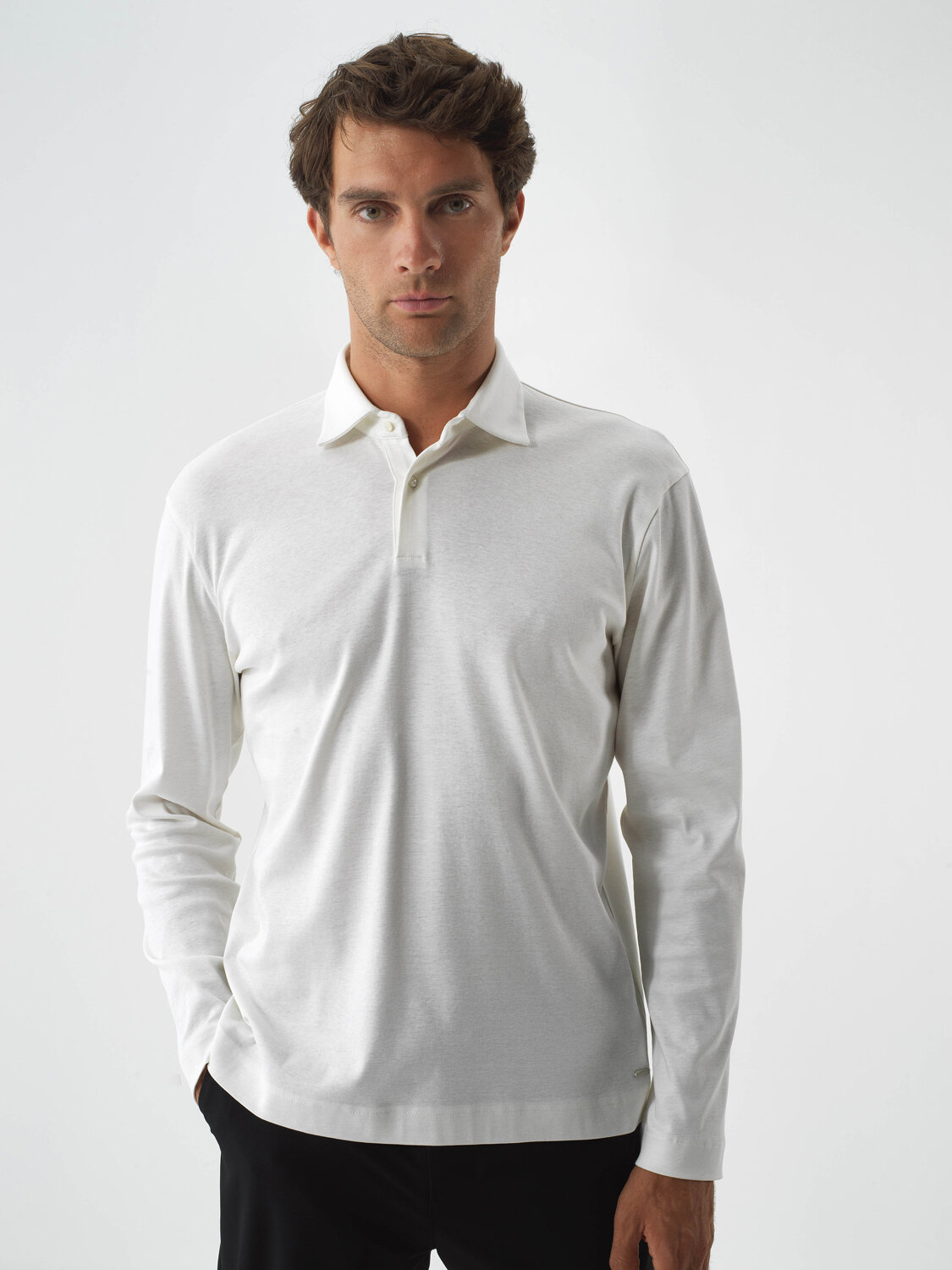 Ecru Luxury Mercerized Textured Regular Fit Long Sleeve T-Shirt - Xint