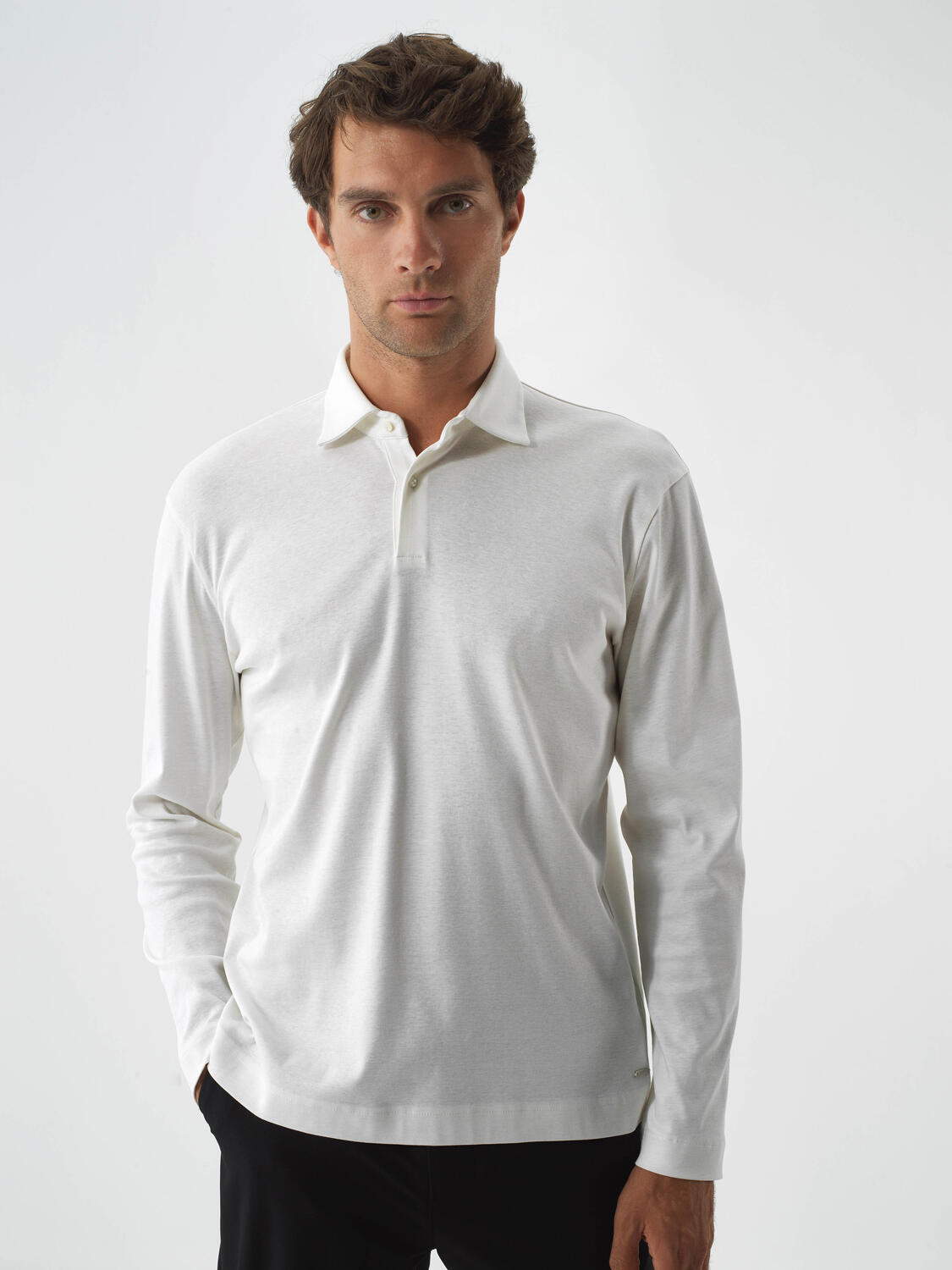 Ecru Luxury Mercerized Textured Regular Fit Long Sleeve T-Shirt