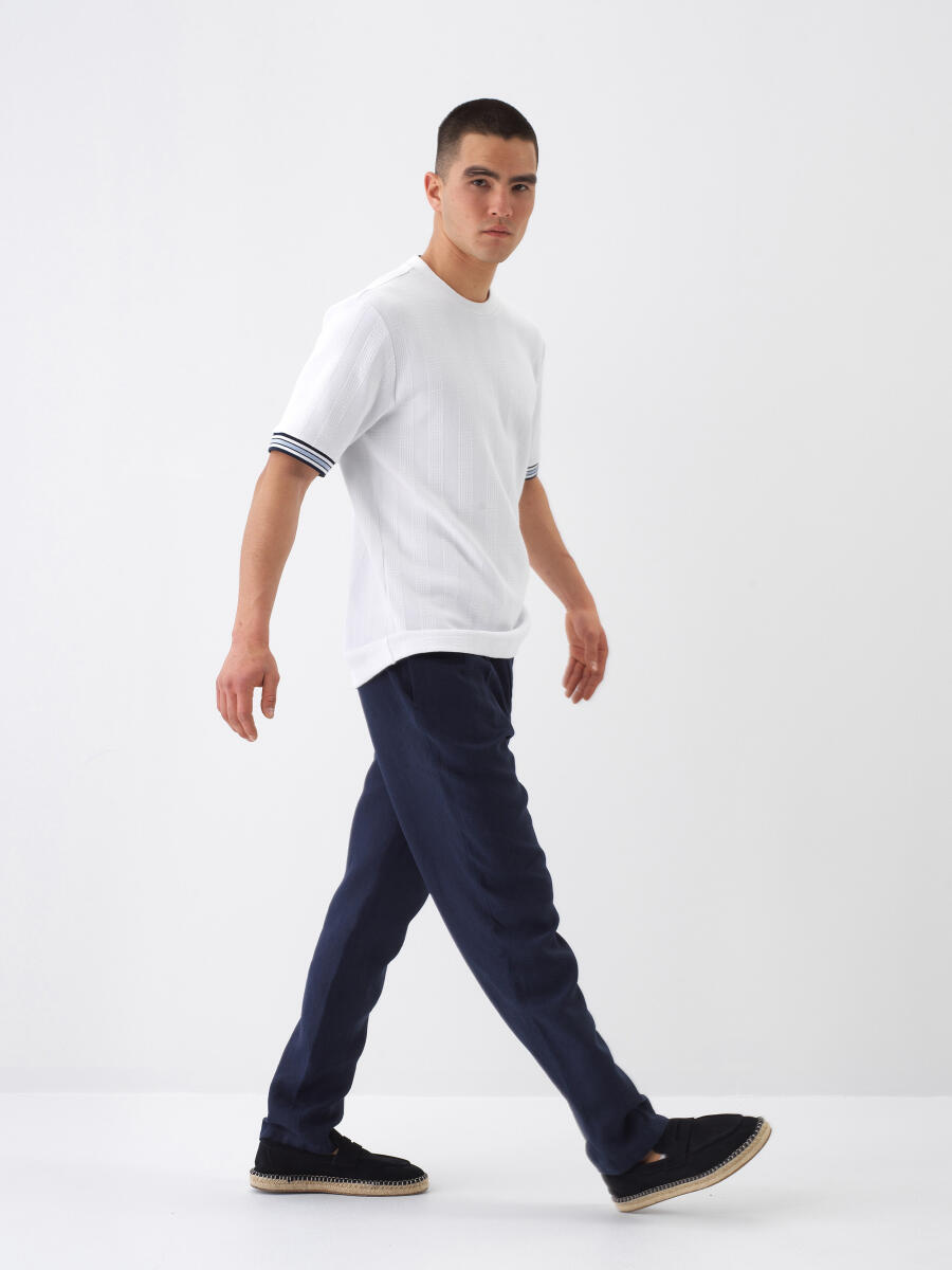 Navy Blue Regular Fit Linen Trousers - 3