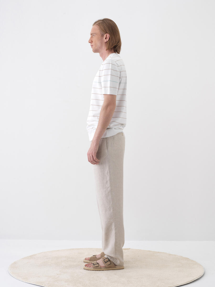 Natural Regular Fit Linen Trousers - 3
