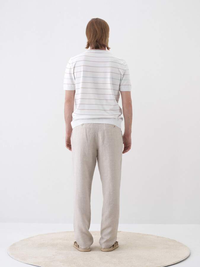 Natural Regular Fit Linen Trousers - 5