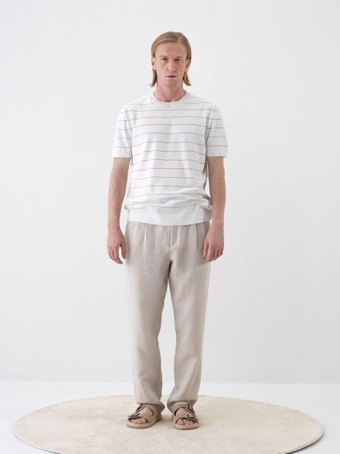 Natural Regular Fit Linen Trousers - 2