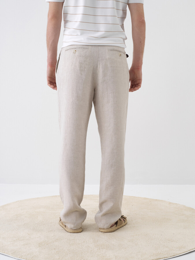 Natural Regular Fit Linen Trousers - 4