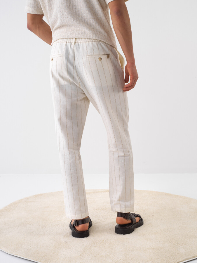 Natural Regular Fit Linen Trousers - 4