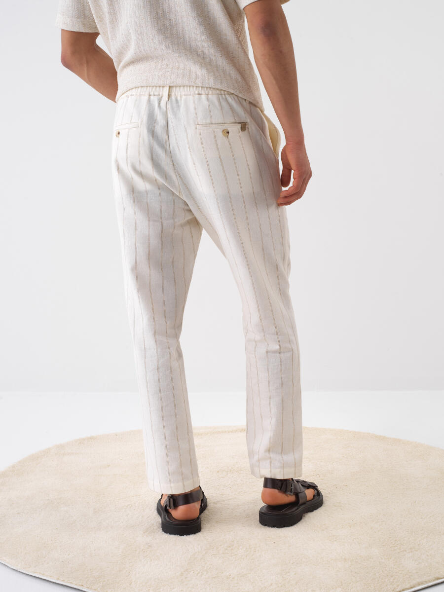 Natural Regular Fit Linen Trousers - 4