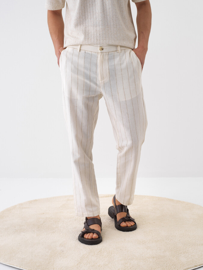 Natural Regular Fit Linen Trousers - 1