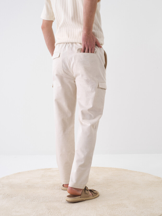 Natural Regular Fit Linen Trousers - 4