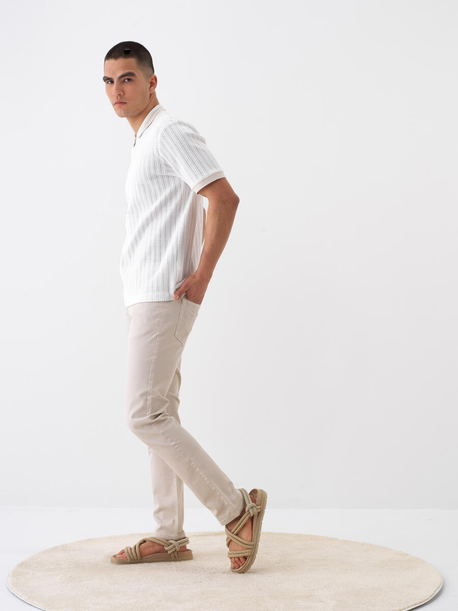 Natural Slim Fit Cotton Trousers - 3