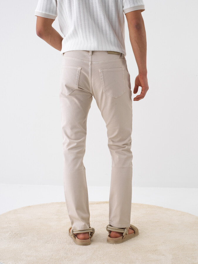 Natural Slim Fit Cotton Trousers - 4