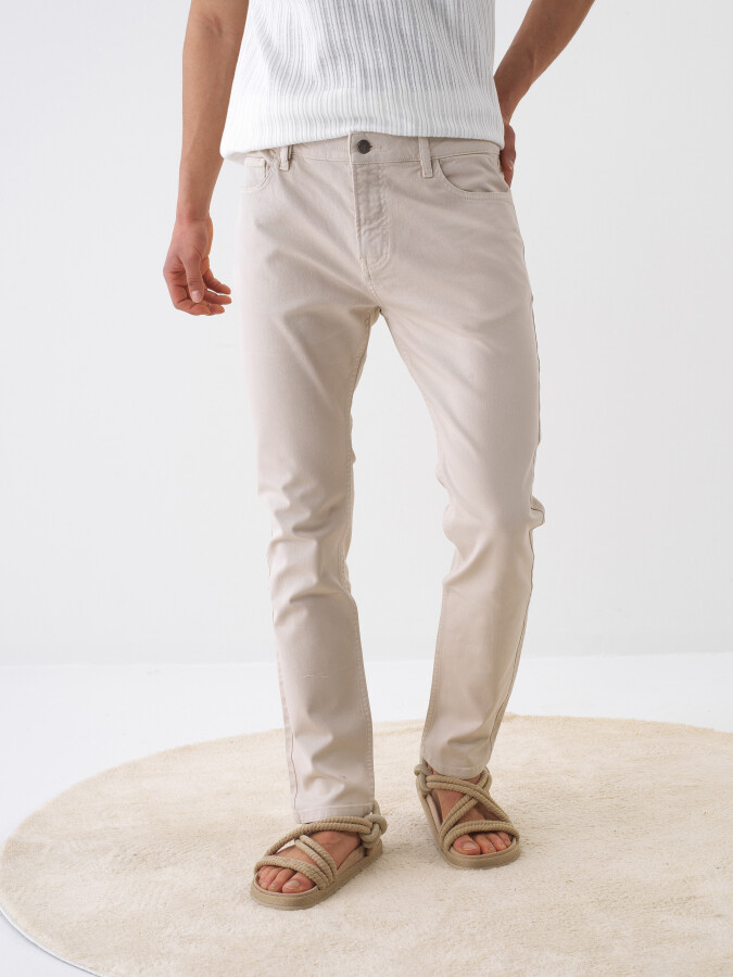 Natural Slim Fit Cotton Trousers 