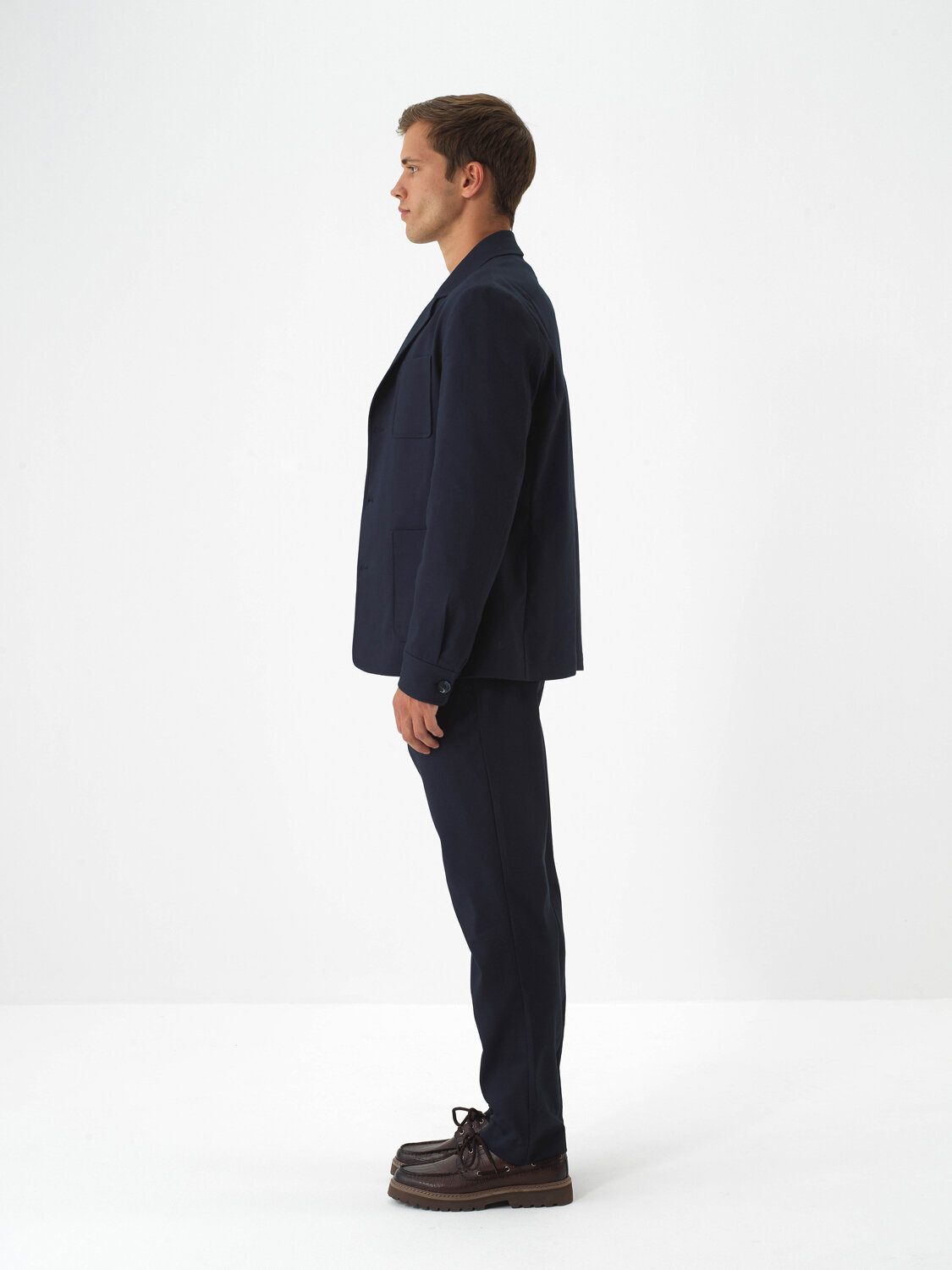 Navy Blue Cotton Textured Regular Fit Trousers - Xint