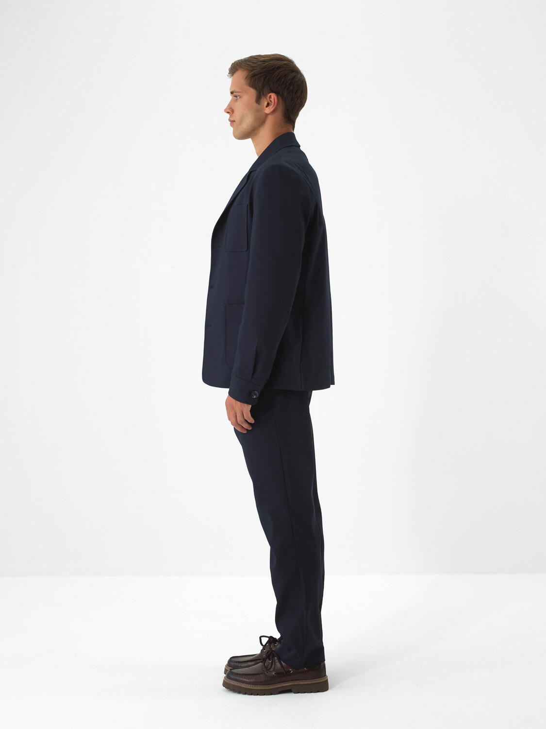 Navy Blue Cotton Textured Regular Fit Trousers - 3
