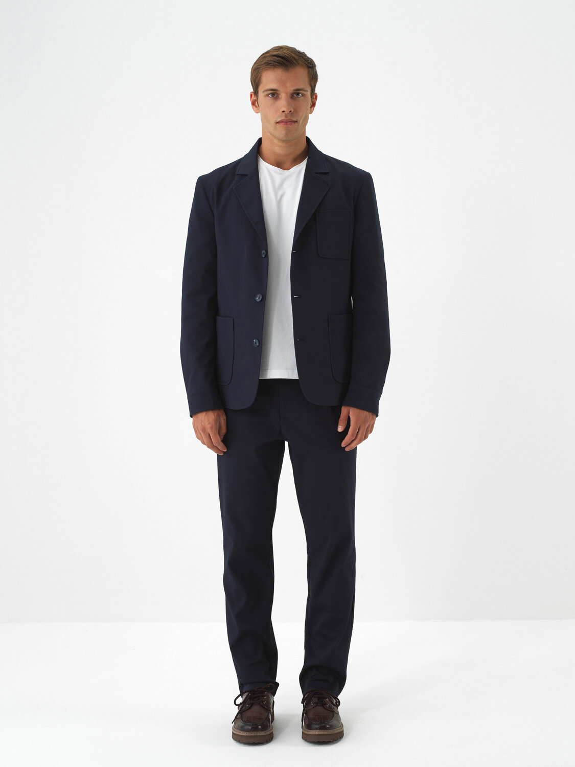 Navy Blue Cotton Textured Regular Fit Trousers - Xint