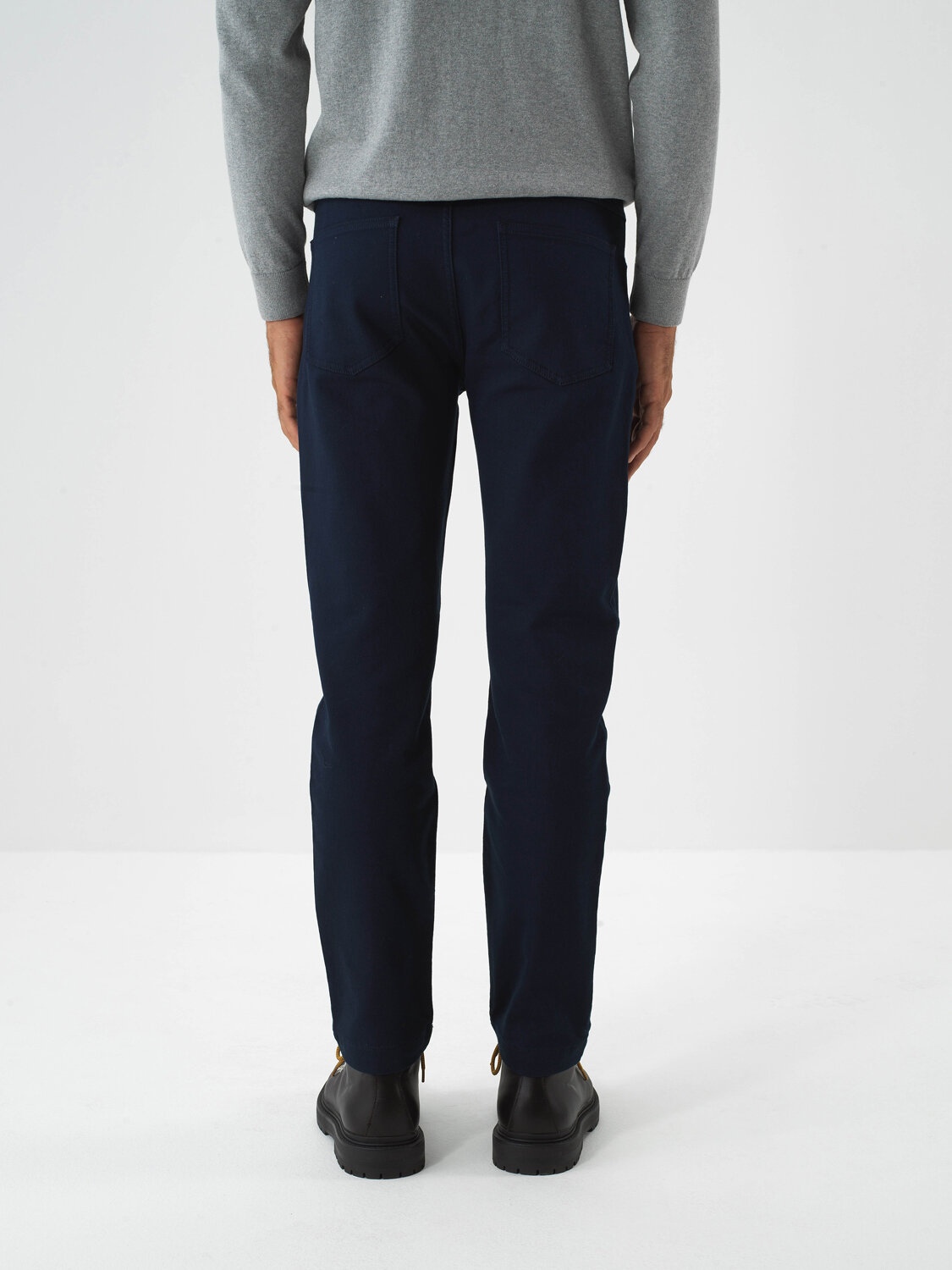 Navy Blue Cotton Textured Slim Fit Trousers - Xint