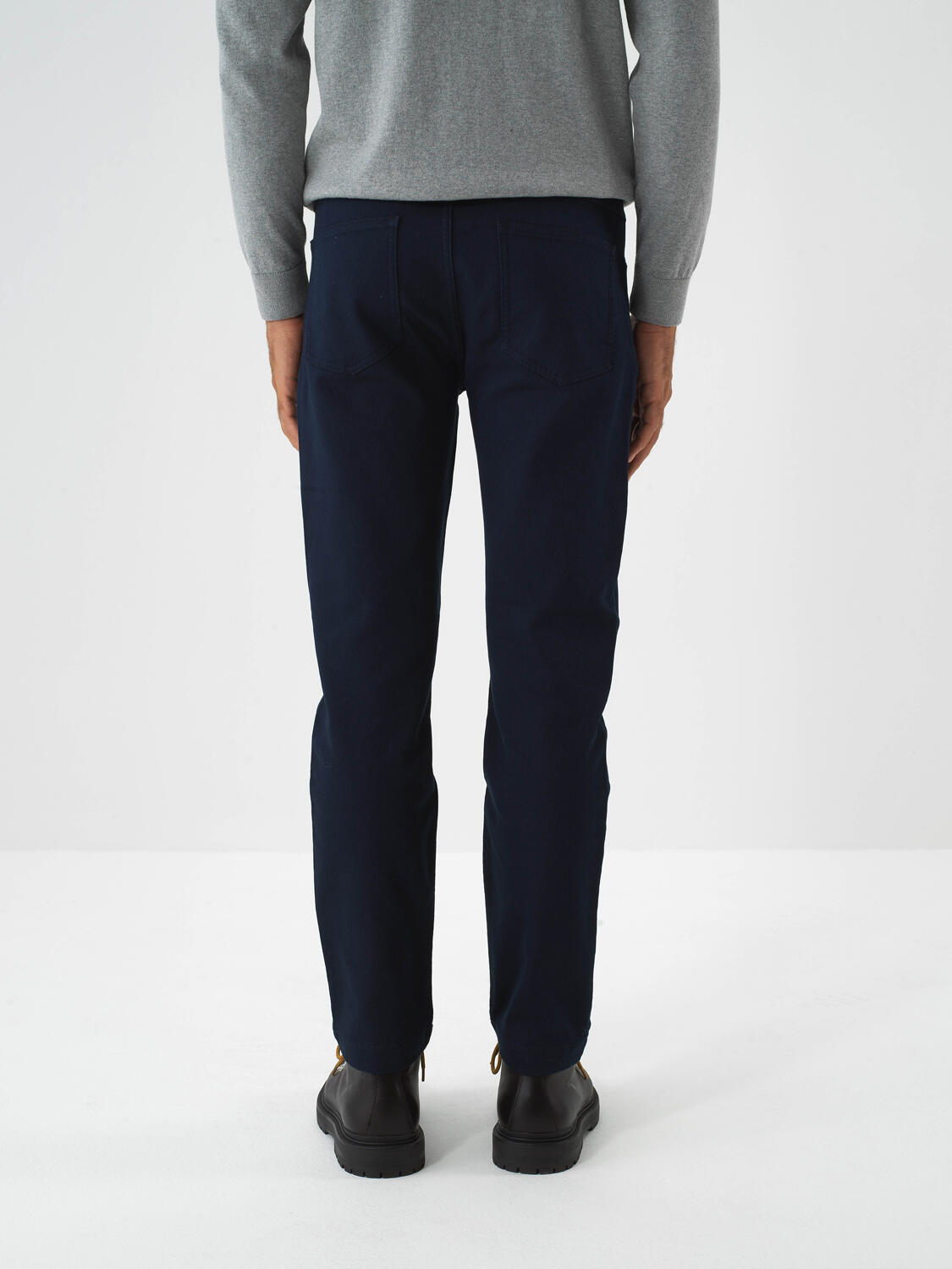 Navy Blue Cotton Textured Slim Fit Trousers - 5