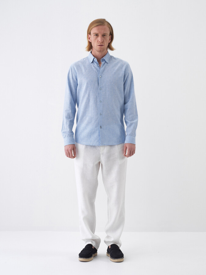 White Regular Fit Linen Trousers - 2