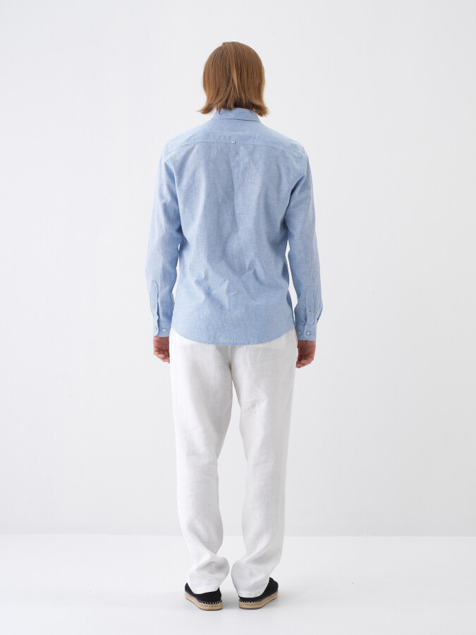 White Regular Fit Linen Trousers - 5