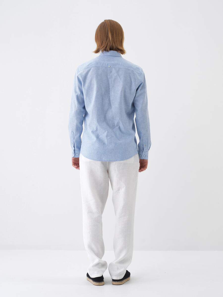 White Regular Fit Linen Trousers - 5
