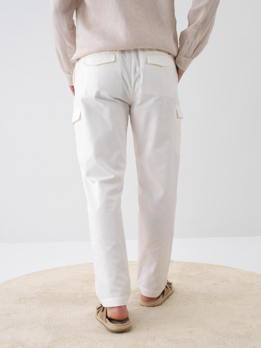 White Regular Fit Linen Trousers - 4