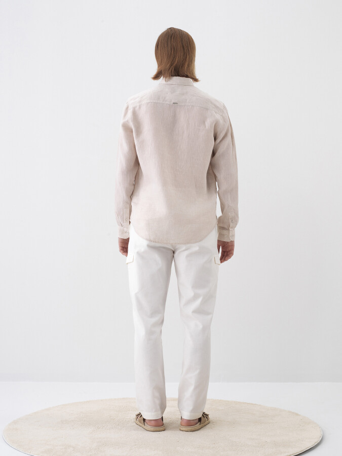 White Regular Fit Linen Trousers - 5