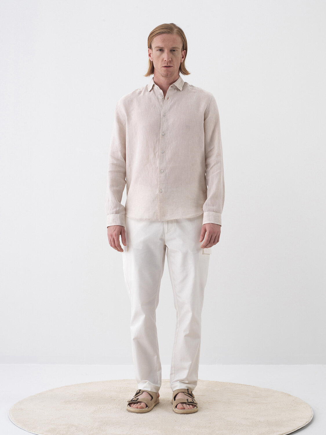 White Regular Fit Linen Trousers (1)
